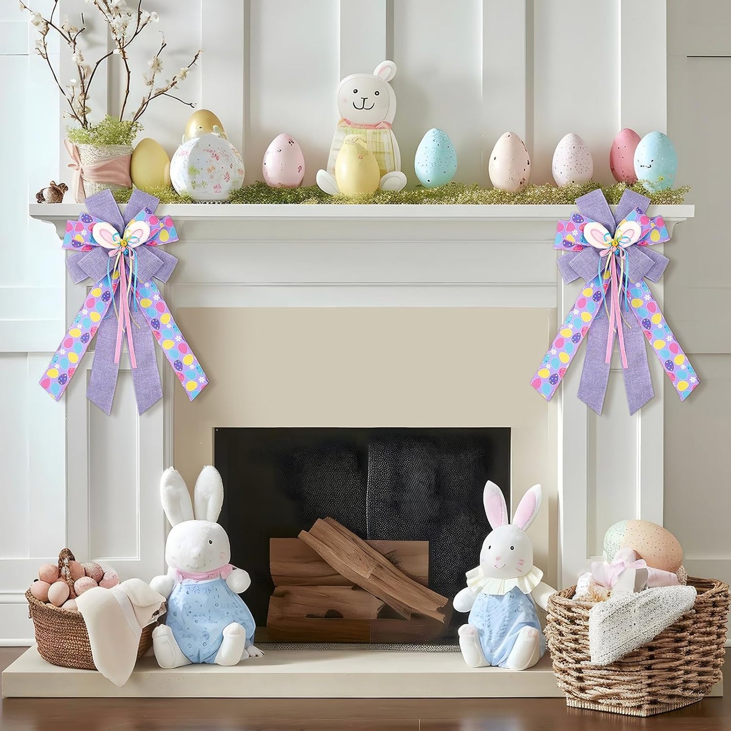 Skiennix Large Purple Spring Bows - 21x11 Inch Bunny Ear Decorative Wired Ribbon for Wreaths & Baskets