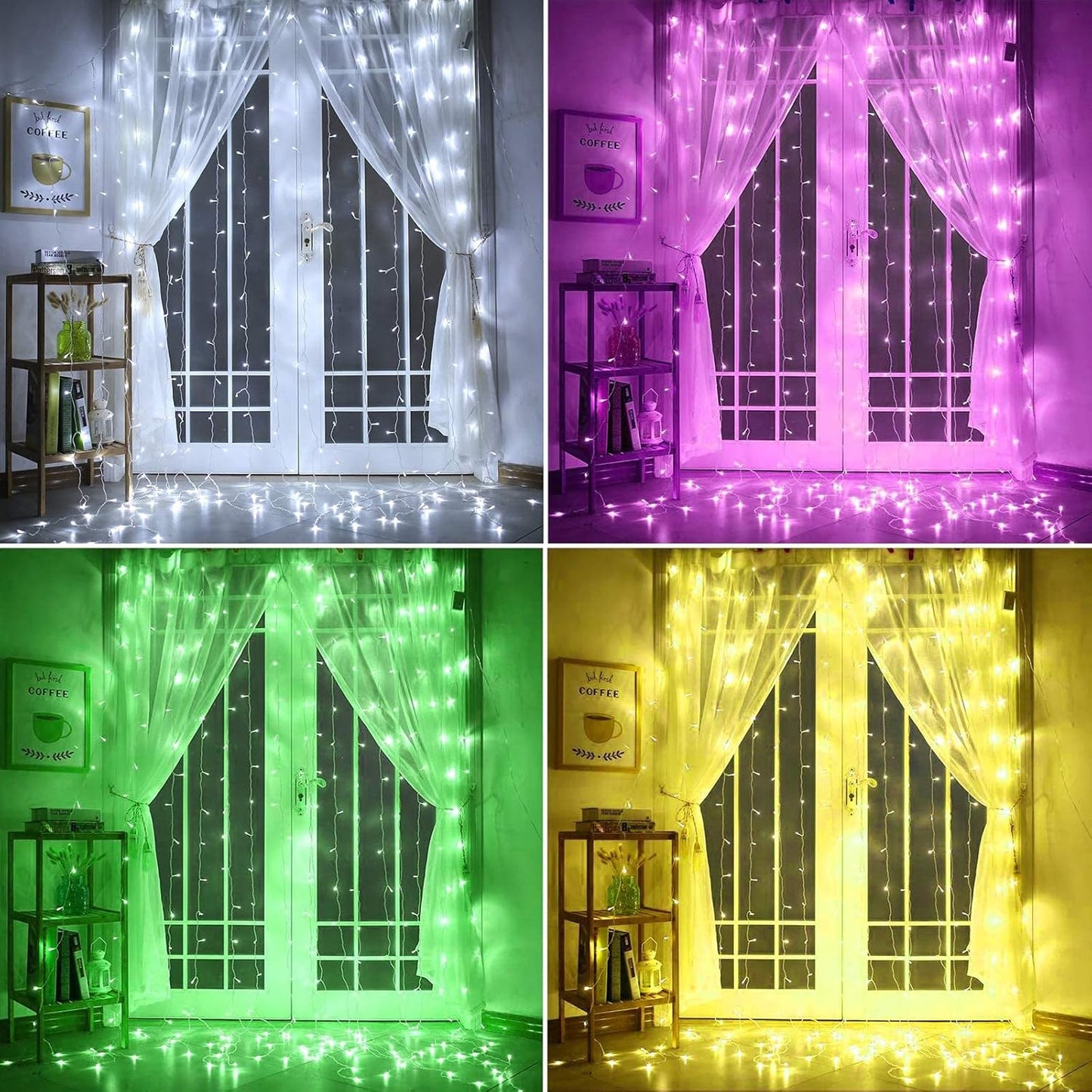 300 LED Twinkle Star Curtain String Lights - Warm White for Wedding, Home & Garden Decor