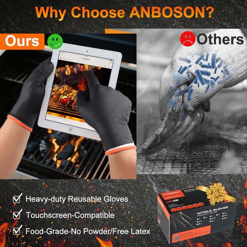 ANBOSON BBQ Gloves - Disposable Nitrile Cooking & Grilling Gloves with Washable Cotton Liners | X-Large, 100 Count