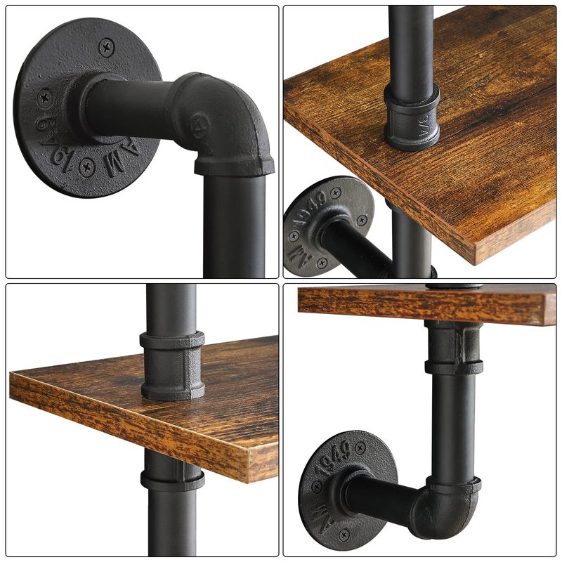 YMYNY Industrial Pipe Shelf Bracket, 4 Tiers Retro Wall Mounted Floating Shelf, Wood DIY Bookshelf, Storage Shelves for Living Room, Bedroom, Office, 24" Farmhouse Bathroom Shelving, UHWS002H