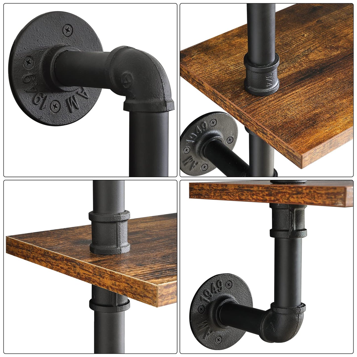 YMYNY Industrial Pipe Shelf Bracket, 4 Tiers Retro Wall Mounted Floating Shelf, Wood DIY Bookshelf, Storage Shelves for Living Room, Bedroom, Office, 24" Farmhouse Bathroom Shelving, UHWS002H