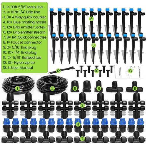 Bonviee Drip Irrigation System 230FT - Quick Connect Garden Watering Kit with Adjustable Emitters & Tubing