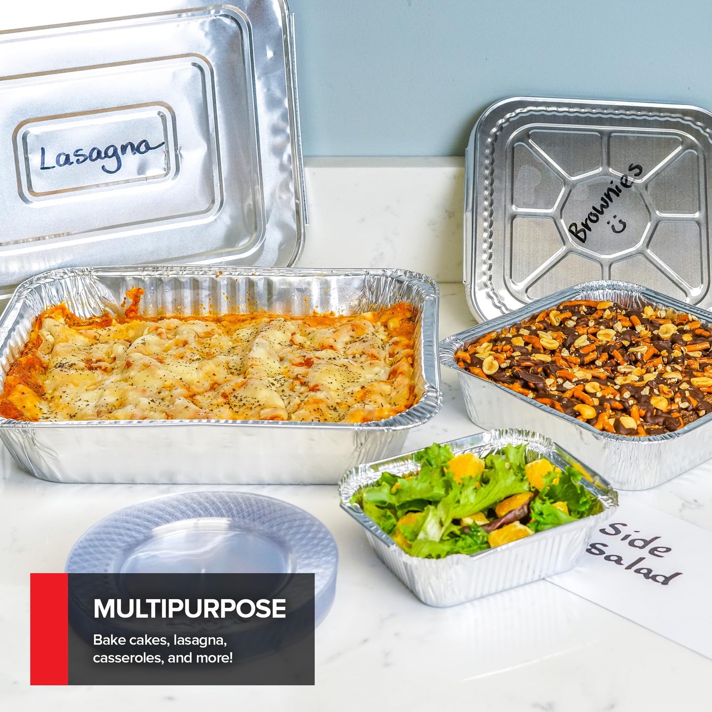 Stock Your Home Disposable Foil Pans with Lids (Set of 40) Heavy Duty Aluminum Pans with Lids (20) 9x13, (10) 8x8, (10) 1-Lb Baking Tins with Covers for Cooking, Heating, Storing, Holiday Dinner Meals