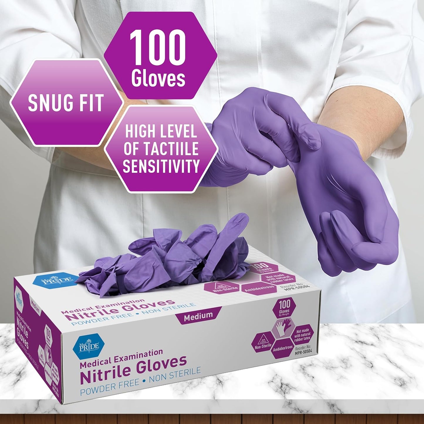 MedPride Powder-Free Nitrile Exam Gloves - Iris Blue, Medium Size, Box of 100