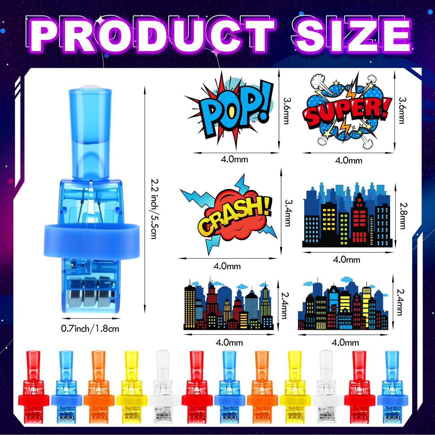 SiliFine 36 Pcs Hero Theme Party Favor Hero LED Finger Lights Favor Glow in the Dark Finger Light Bulk for Birthday Goodies Bag Stuffer Reward Prizes Valentine Gifts Valentine Party Supplies Classroom