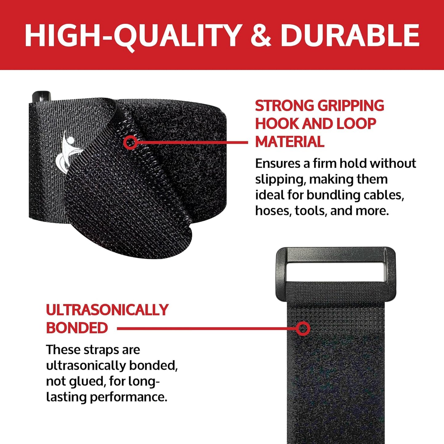 Reusable Cinch Straps 2" x 40" - 6 Pack, Strong Hook and Loop Fasteners for Secure Storage (Black)