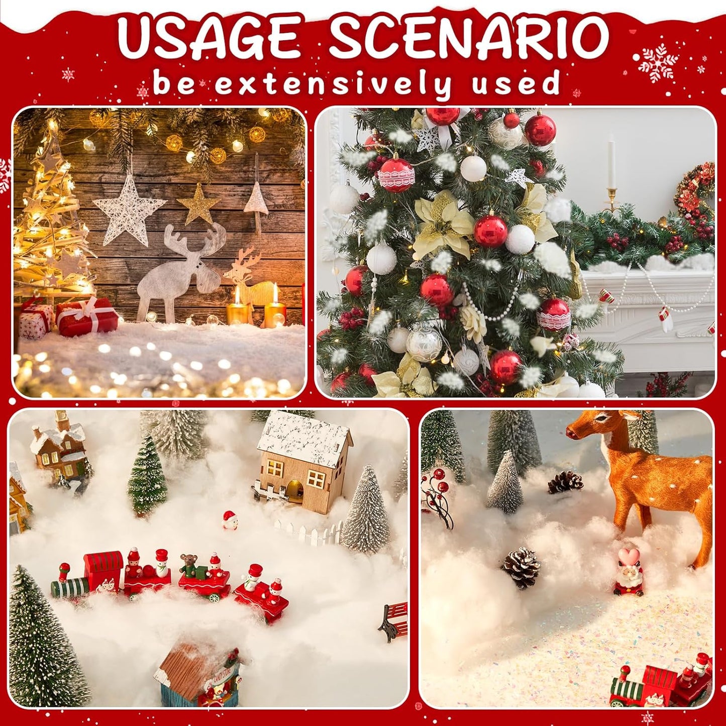 Skiennix 3pcs Artificial Snow | Soft Fluffy Snowflakes for Christmas Tree Decorations & Crafts