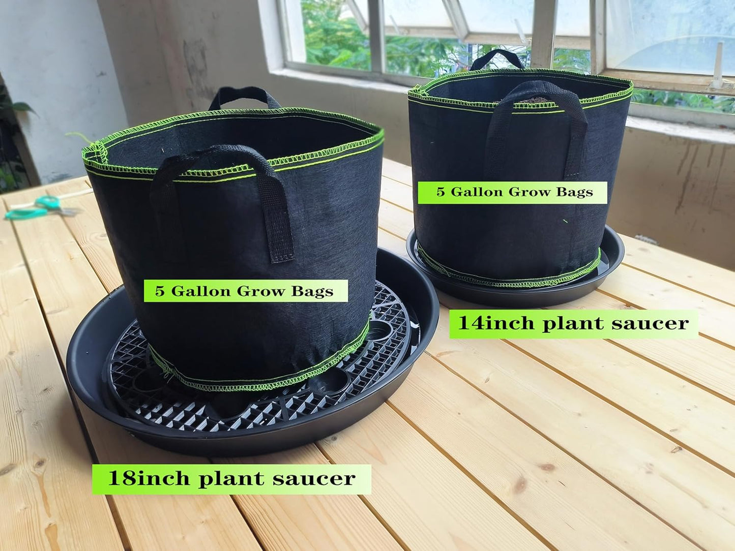Skiennix Plant Saucer Stand - 14-Inch Elevated Self-Watering Tray | 4-Pack for Indoor/Outdoor Use