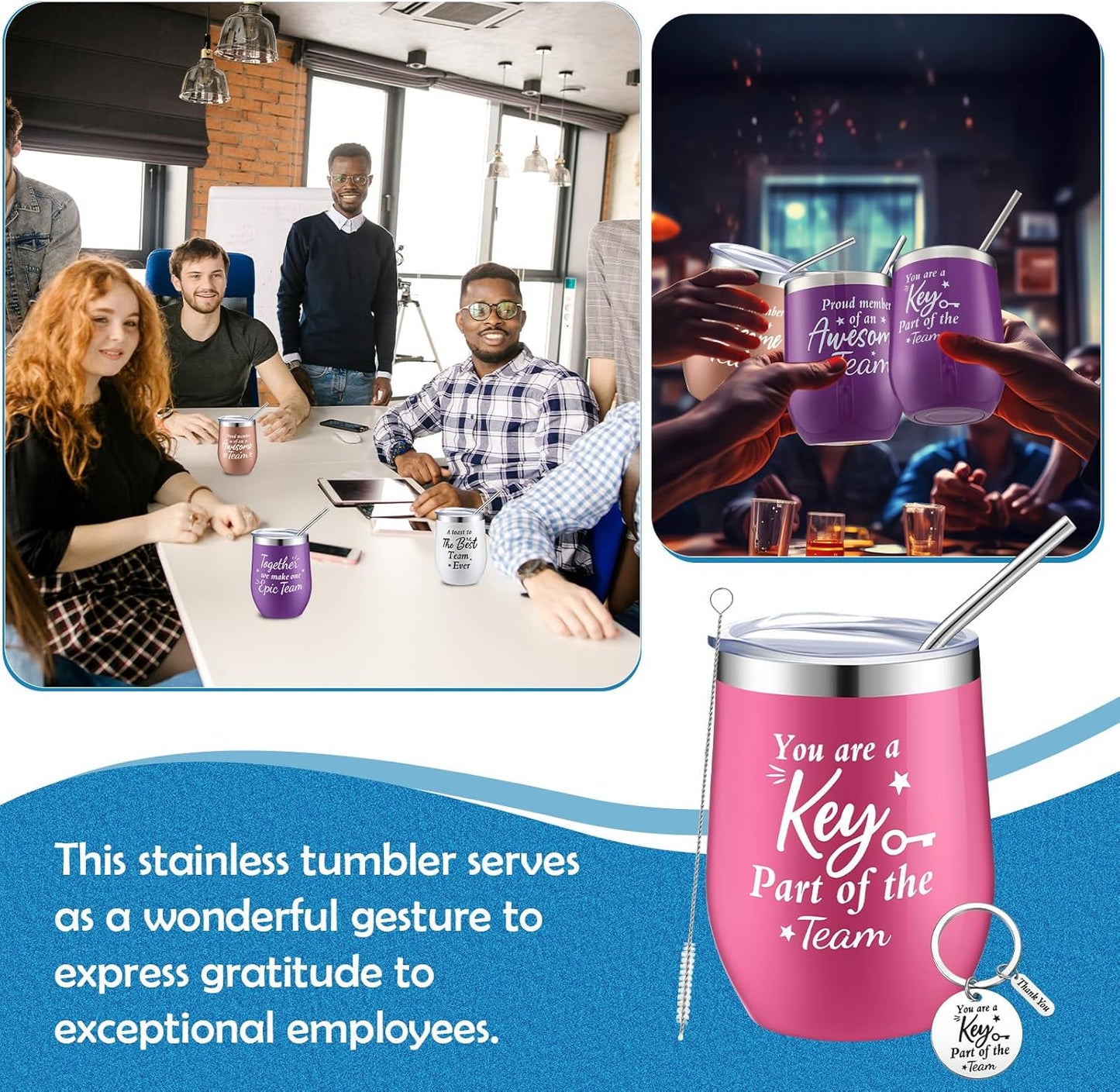 Dandat Employee Appreciation Gifts Team Thank You Gifts for Coworkers Stainless Steel Travel Tumbler with Straw and Keychain Inspirational Tumbler for Teacher Women Men(Multi Colors,12 Pack)