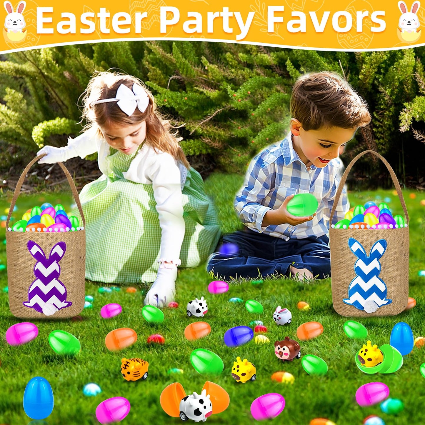 12 Pack Filled Easter Eggs with Toys Inside, Animals Bunny Pull Back Cars Easter Eggs Filled for Kids Boys Girls Easter Egg Hunt Party Favors Easter Basket Stuffers Essential Filler Classroom Prize