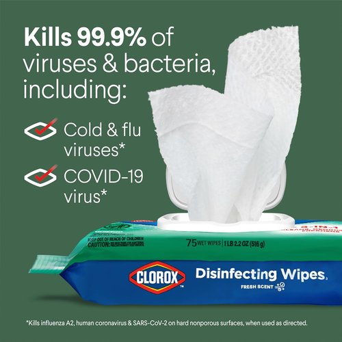 Clorox Disinfecting Wipes - Bleach-Free Fresh Scent - 75 Count | Pack of 3 for Effective Cleaning
