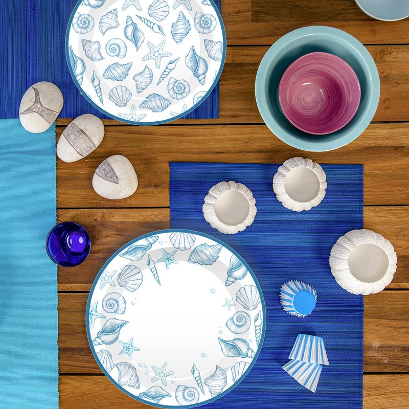 FYSUIMU 50 Pcs Ocean Paper Plates Blue Seashell Disposable Plates 7 & 9 Inch Summer Sea Beach Theme Dessert Plate for Birthday Baby Shower Wedding Party Tableware Supplies