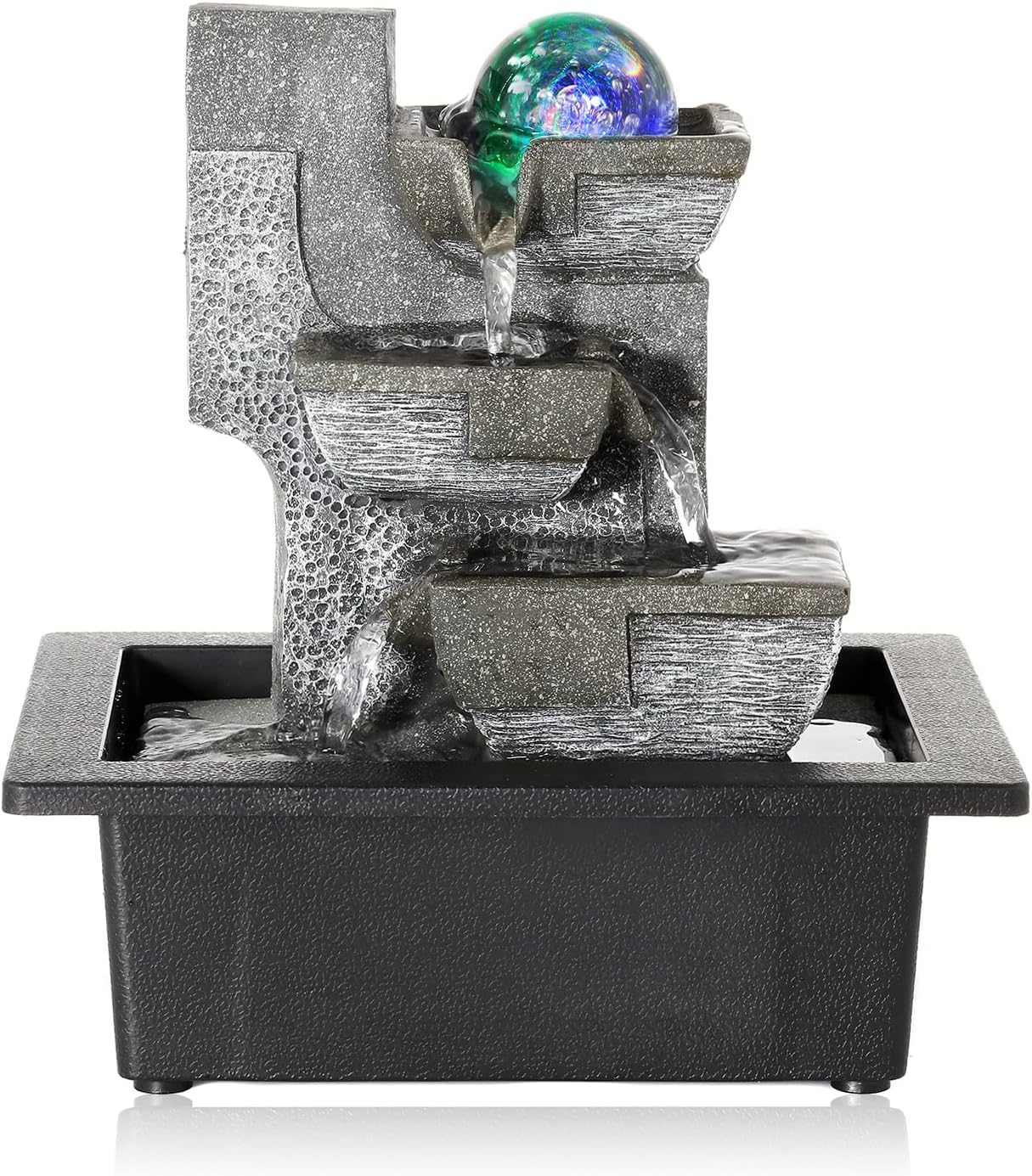 Dyna-Living Water Fountains Indoor Tabletop Fountain with Pump Waterfall Fountain Indoor Coloured LED Lights Desk Water Fountains for Home Office Decor Style 1