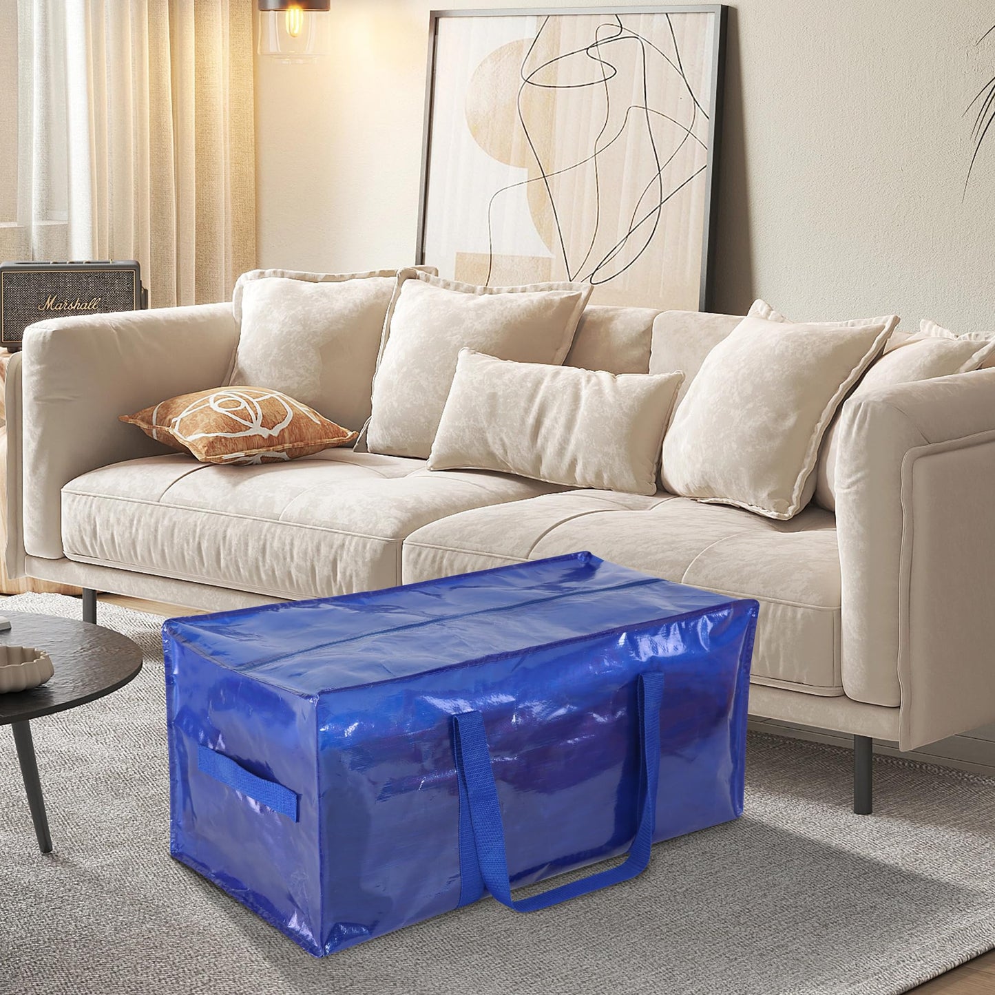 6 Pack Heavy Duty Extra Large Moving Bags with Handles, Waterproof Foldable Storage Totes, Clothing Storage Bags, Packing Moving Boxes for College Supplies & Seasonal Storage, Blue