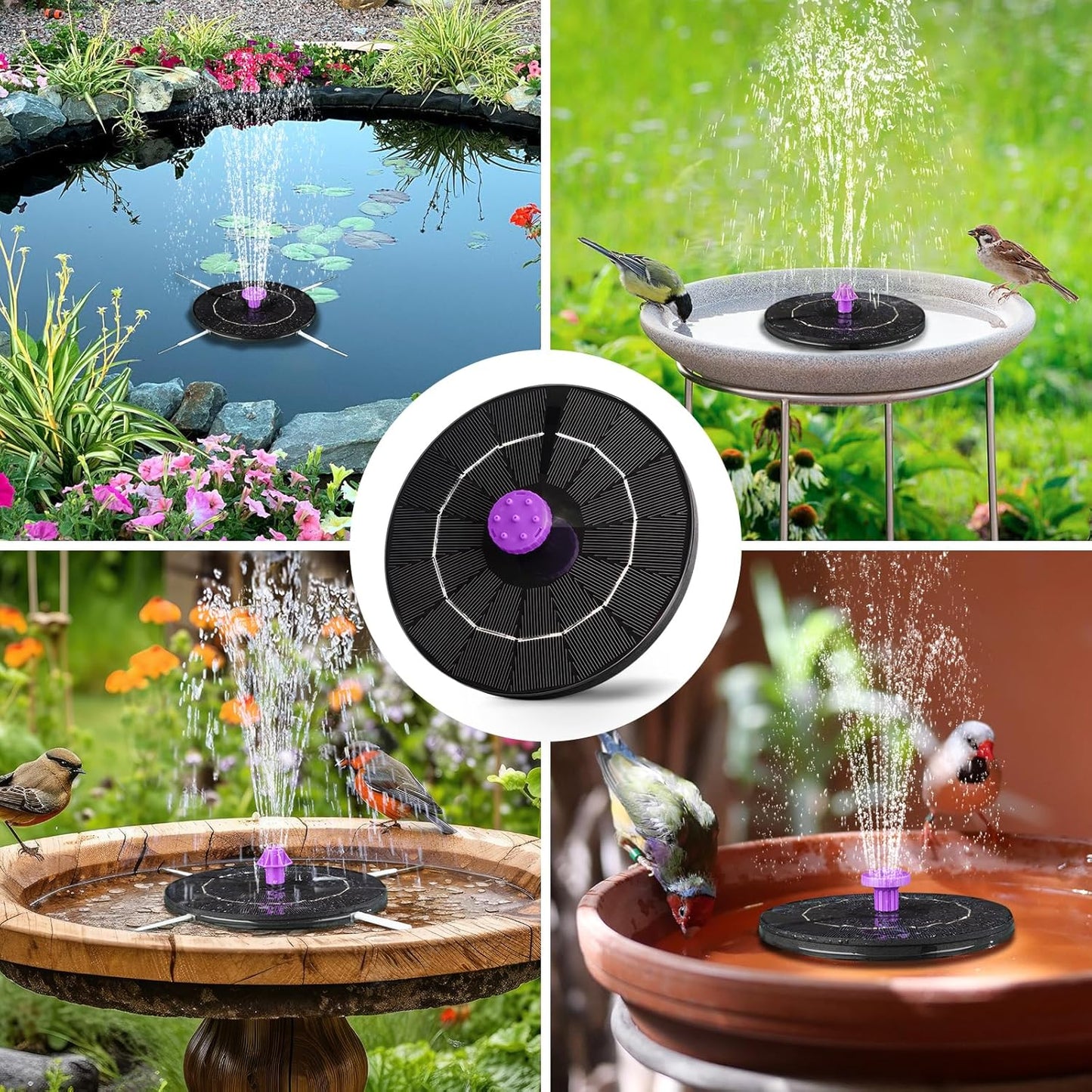 Skiennix Solar Bird Bath Fountain Pump - 3.5W Solar Powered Water Feature with 8 Nozzles & 4 Fixed Pipes for Gardens, Pools, Ponds