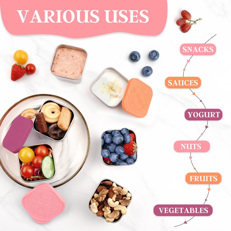 Qukaka Stainless Steel Snack Containers for Kids,7.2oz Easy Open Leak Proof Reusable Snack Box Container with Lids,Small Lunch Containers for Meal Prep,School,Picnic and Travel-3Pack