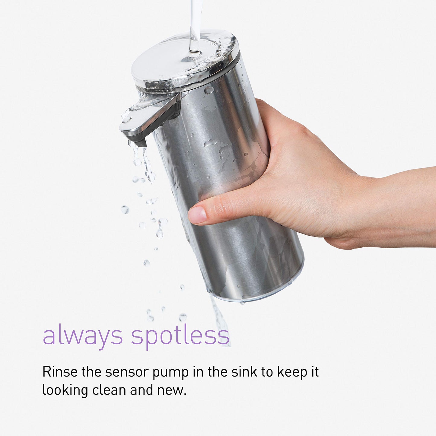 simplehuman 9 oz. Touch-Free Rechargeable Sensor Liquid Soap Pump Dispenser, Polished Stainless Steel
