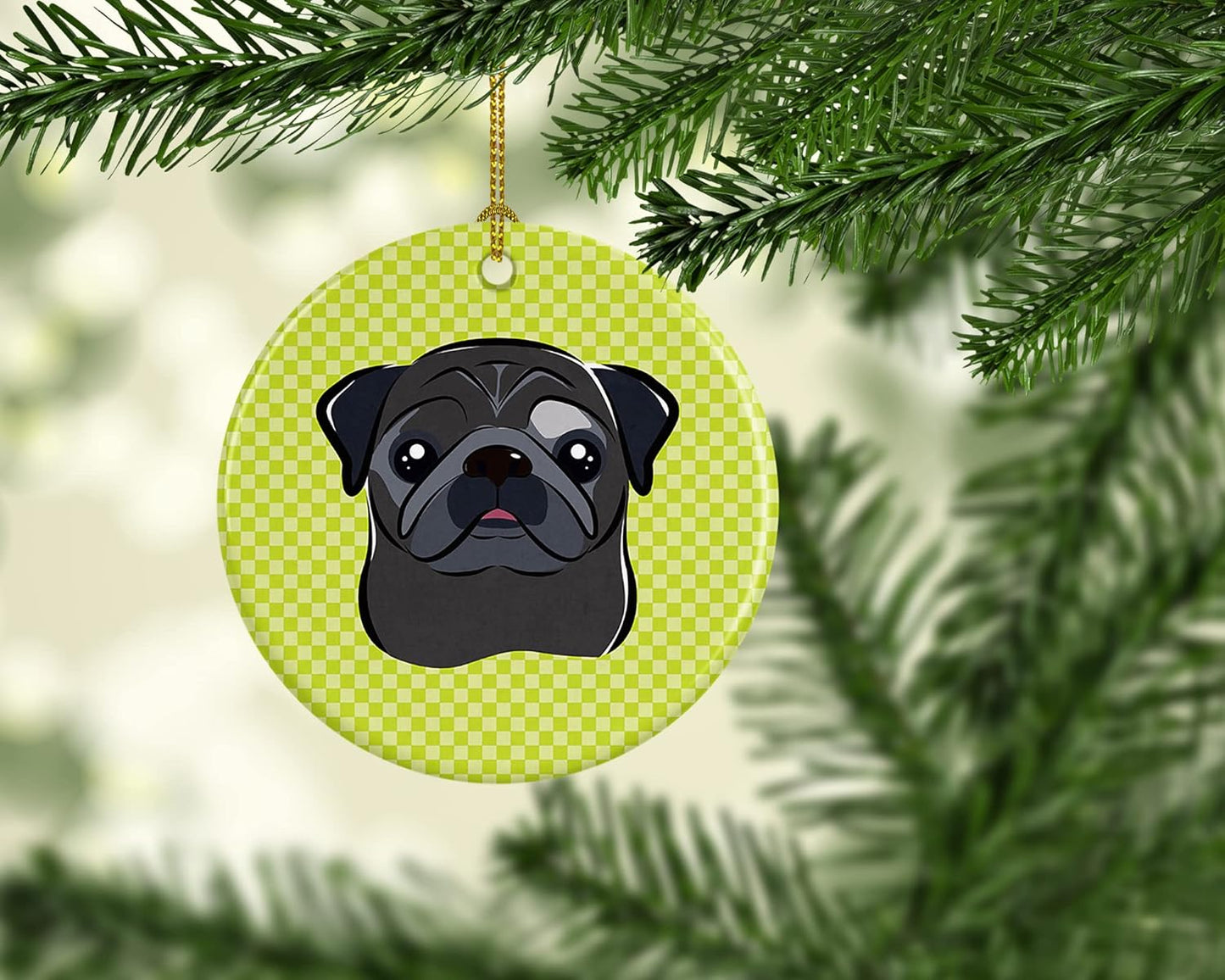 Blue Wire Haired Fox Terrier Ceramic Ornament - Checkerboard Christmas Tree Decoration, 3 in