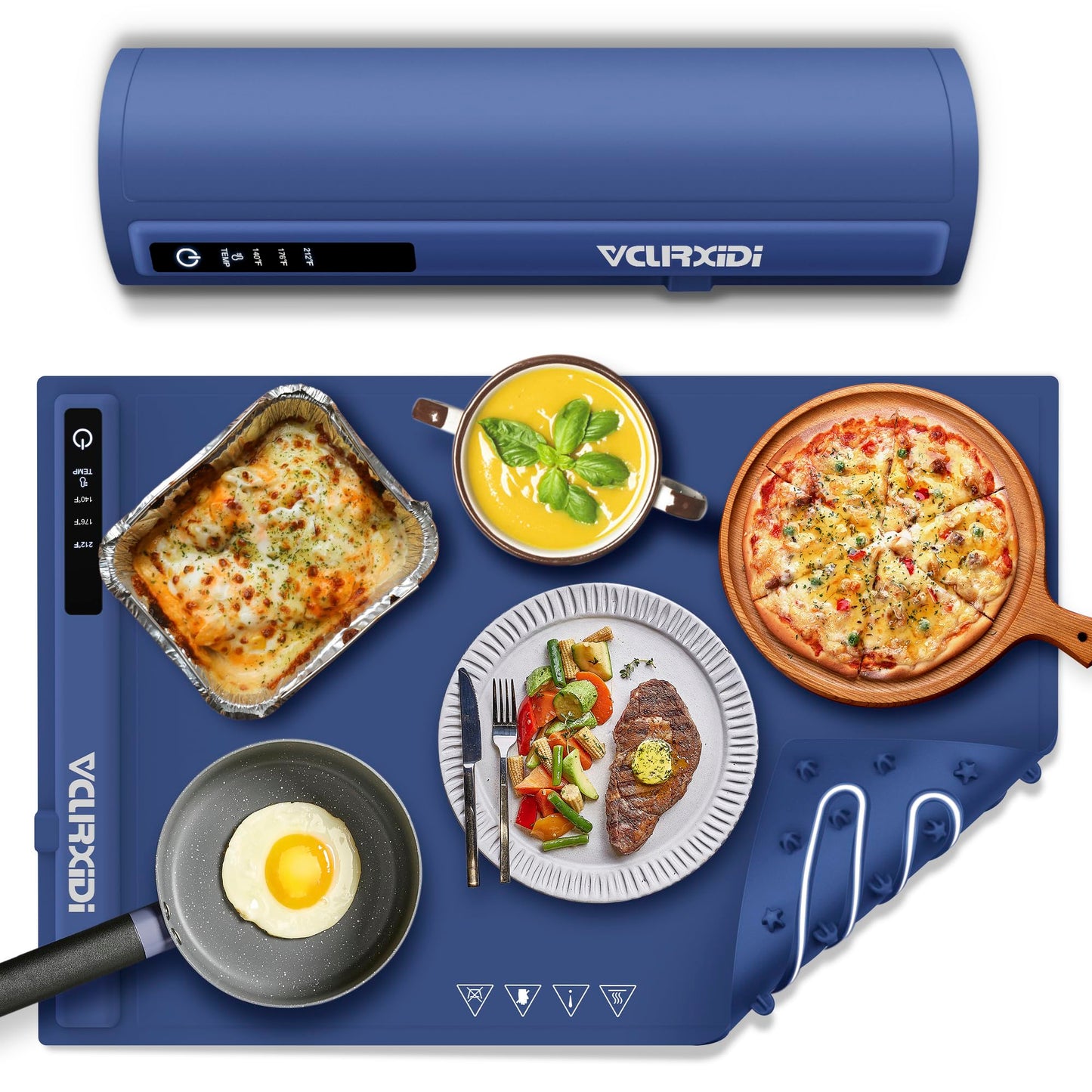 Warming Mat Electric Heating Tray: Silicone Food Warmer Foldable Warming Pad, 3 Temperature Settings Heating Mat for Parties, Buffets, Family Gatherings Blue