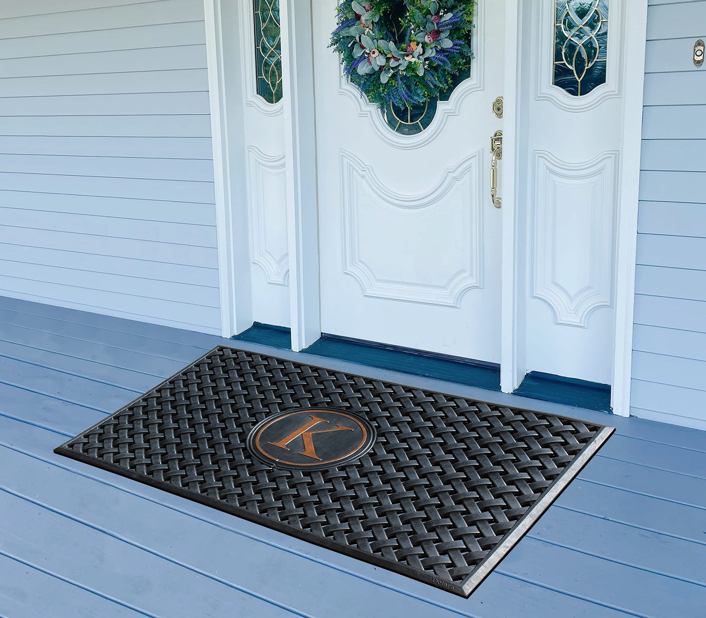 A1HC Large Monogrammed Door Mat, Natural Rubber, 24x39, Ideal for Any entryway, Scrapes Shoes Clean of Dirt & Grime, Door Mats for Entry, Patio, Busy Areas, Black