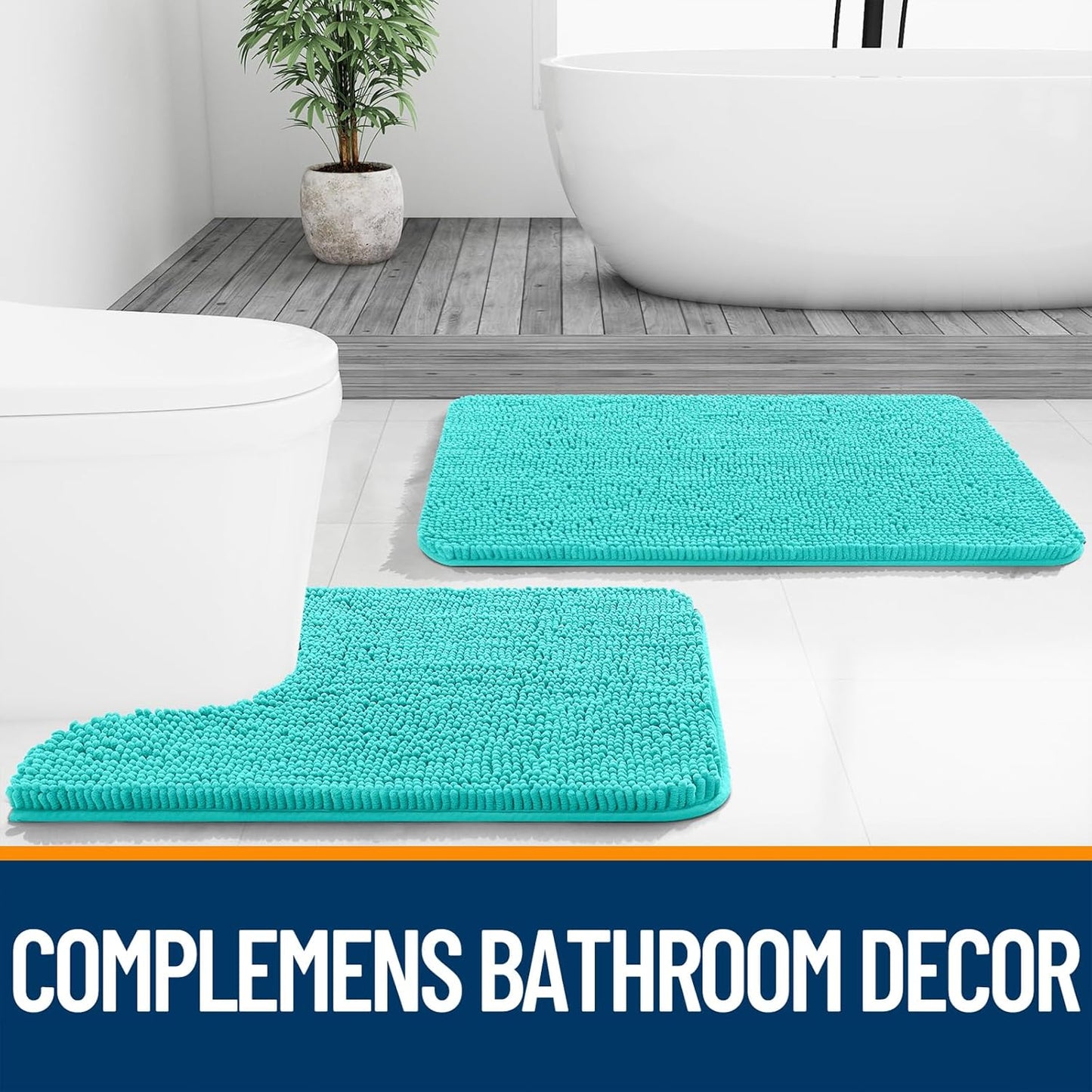 OLANLY Bathroom Runner Rugs - Extra Soft Chenille Bath Mats with Rubber Backing | 47x20, Teal, Quick Dry