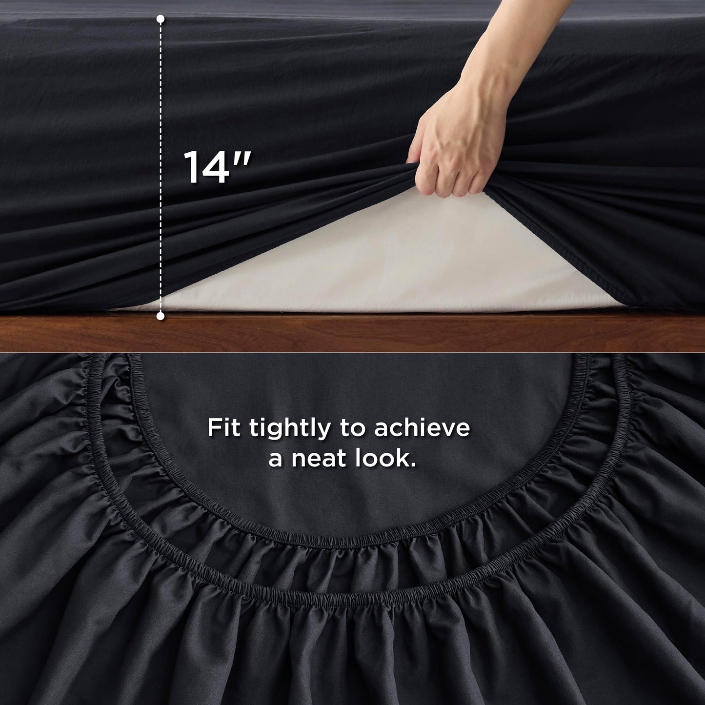 Bedsure California King Comforter Set with Sheet - 4 Pieces Soft Black Bedding, Grid Pinch Pleat, All Season Lightweight Fluffy Bed Set with Solid Boho Comforter, Pillowcases & Sheet