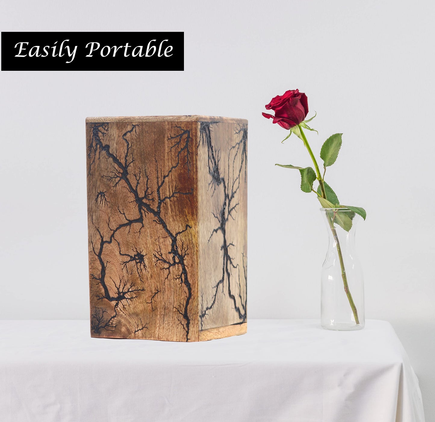 Wooden Urn Box Funeral Cremation Urns for Human Ashes Adult Large - Burial Urns for Columbarium - Fractal Burn Wooden Urn Box - Cremation Urns for Adult Ashes up to 25lbs (5" x 4.25" x 4.25")
