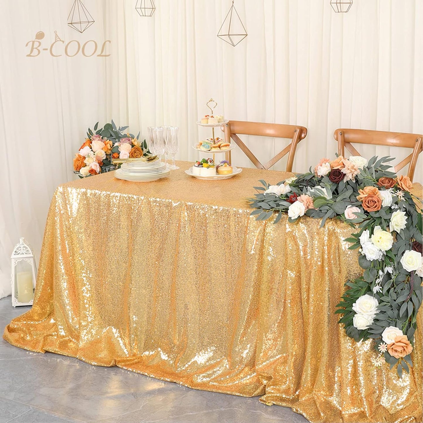 Gold Sequin Tablecloth 90x90 for Weddings & Parties - Sparkly Rectangle Birthday Decor