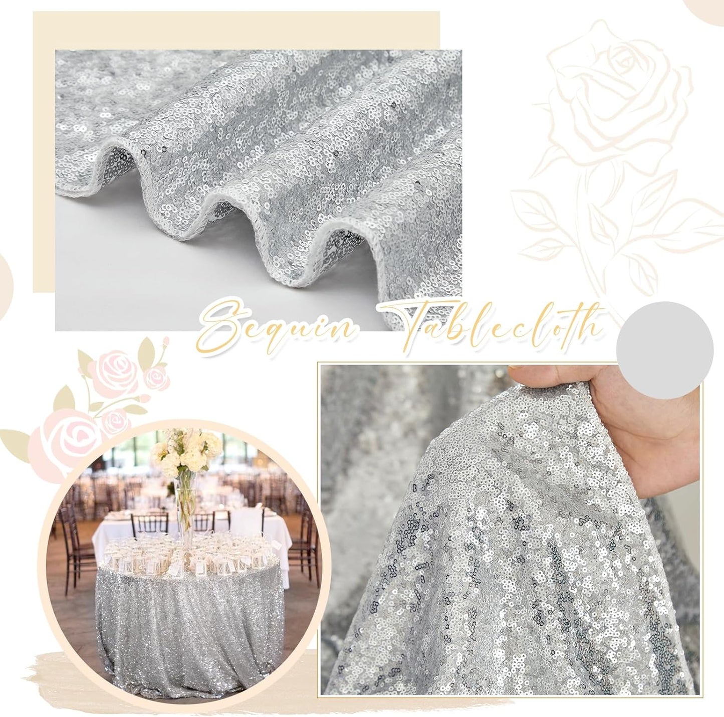 60x102 Inch Silver Sequin Tablecloth - Sparkling Glitter Cover for Weddings & Parties