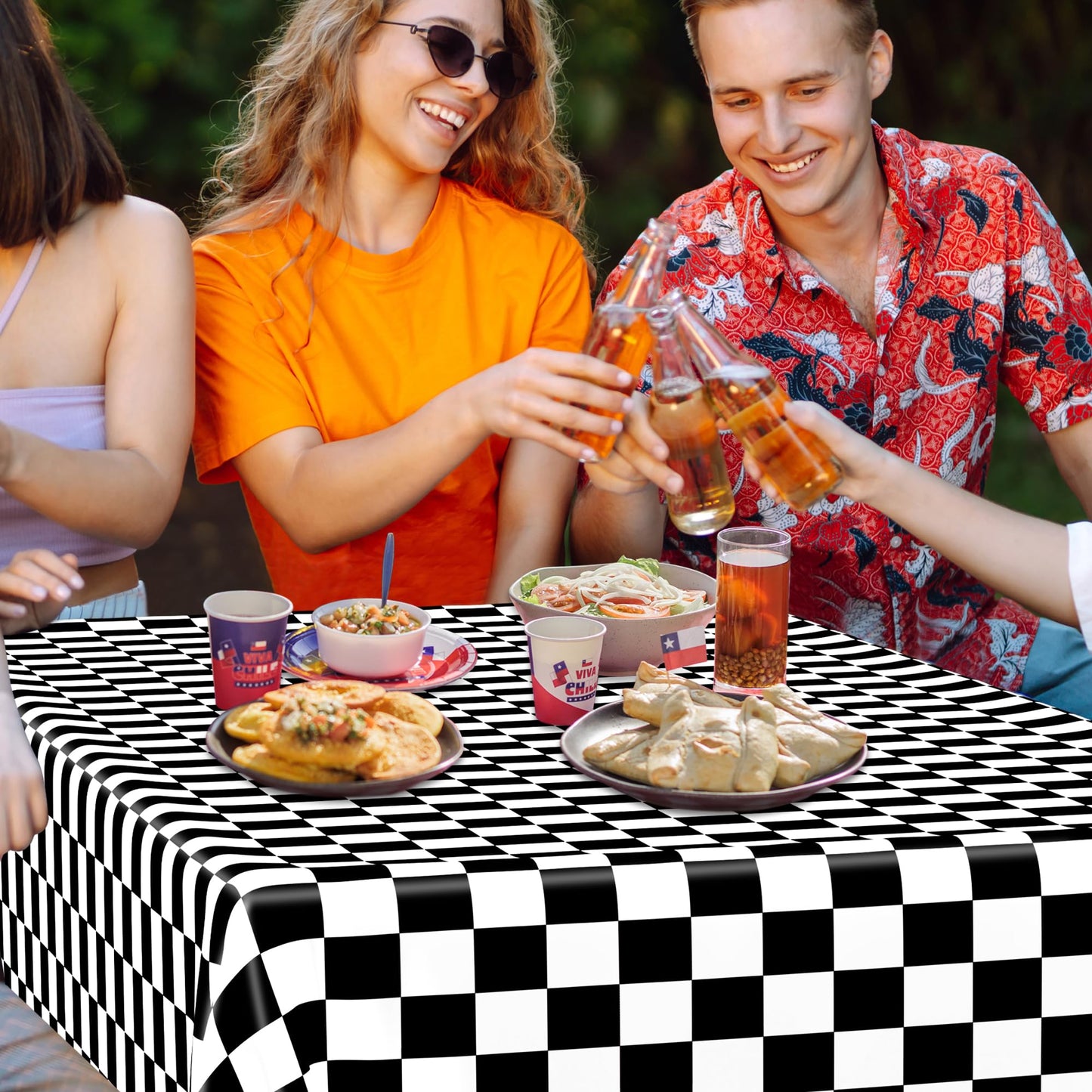 QZYL 4Pack Plastic Table Cloth Disposable, 54" x 108" Waterproof Tablecloths Rectangular, Black and White Checkered Table Cover for Picnic Birthday Party Supplies Outdoor Gathering BBQ Holiday Dinner