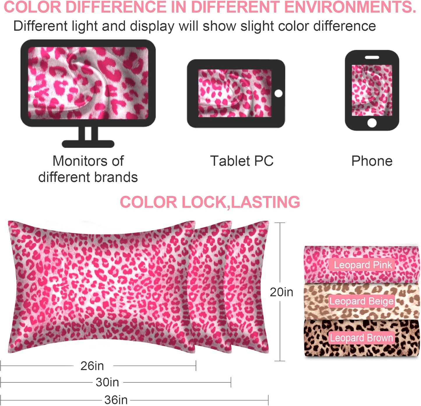 Skiennix Mulberry Silk Pillowcase - Soft & Breathable Standard Size with Hidden Zipper | Leopard Pink