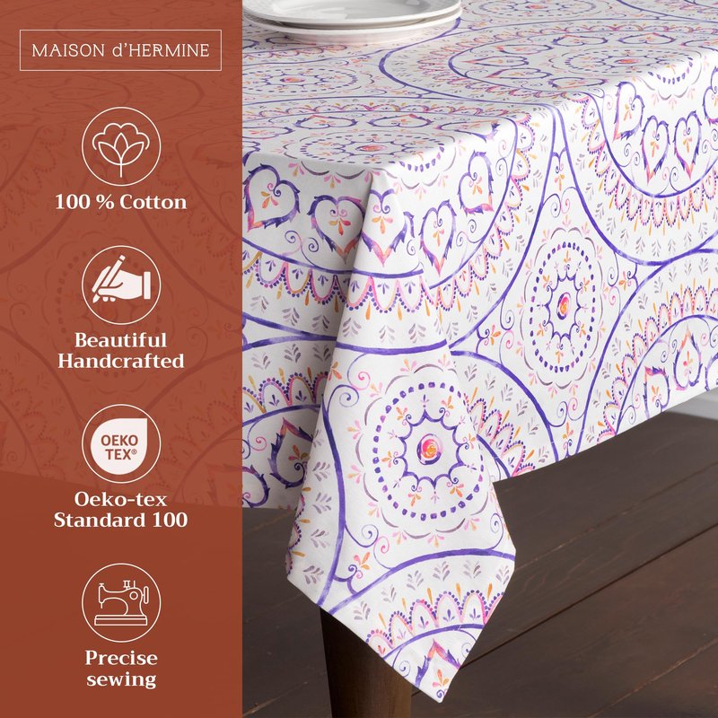 Maison d' Hermine Table Cloth Rectangle Table 100% Cotton 60 x 90 Inches Tablecloth Reusable Decorative for Dining Kitchen Room Farmhouse Home Gifts for Mothers Day Spring Summer - Mandala