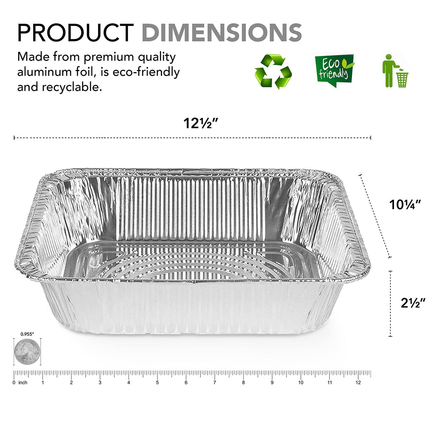 Stock Your Home Made in USA Aluminum Pans 9x13 Disposable Foil Pans (30 Pack) - Half Size Steam Table Deep Pans - Tin Foil Pans Great for Cooking, Heating, Storing, Prepping Food