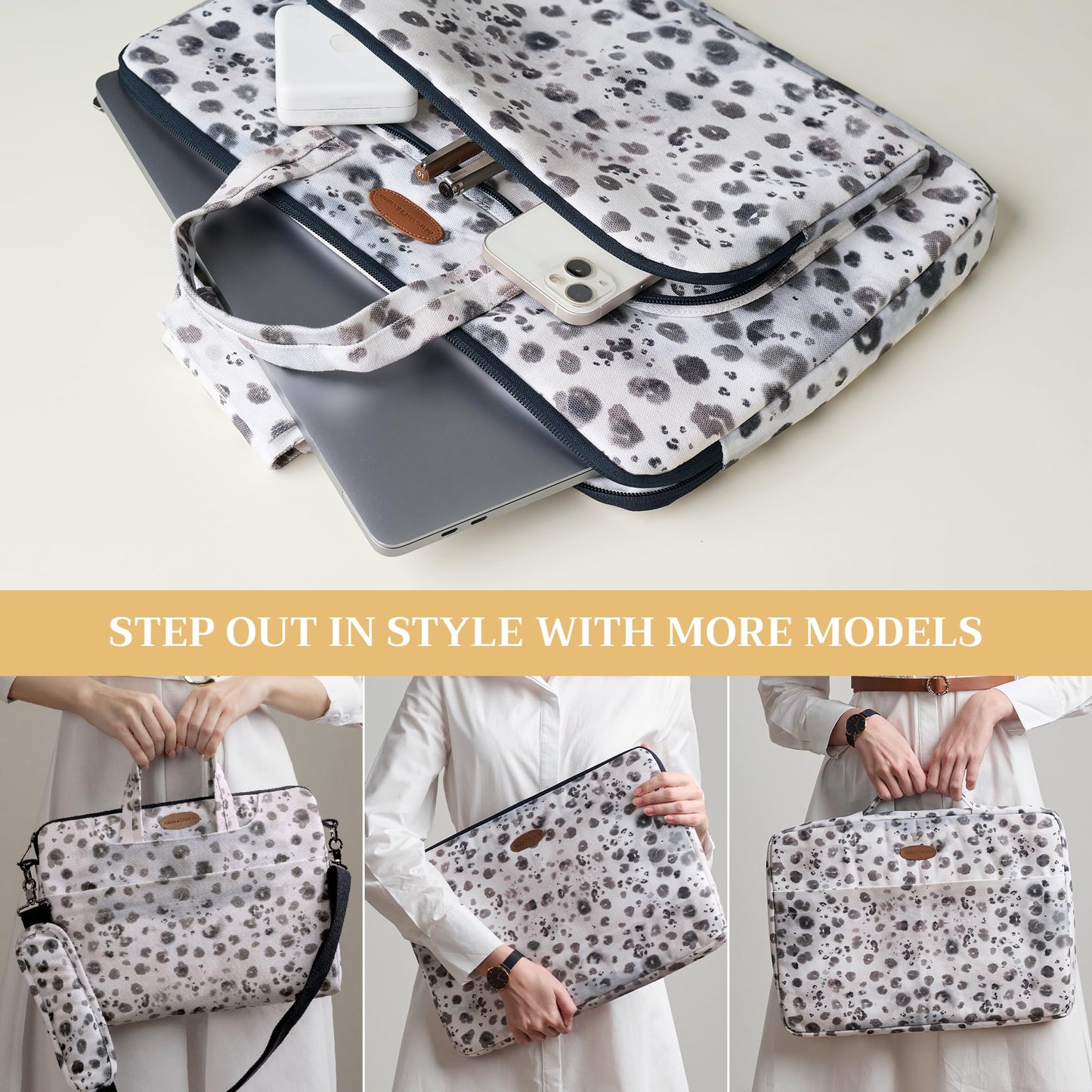 Maison d'Hermine Laptop Bag with Pocket Upto 13.5 inch Stain and Water Repellent Cotton Canvas Gifts for Mothers Day - Cheeta