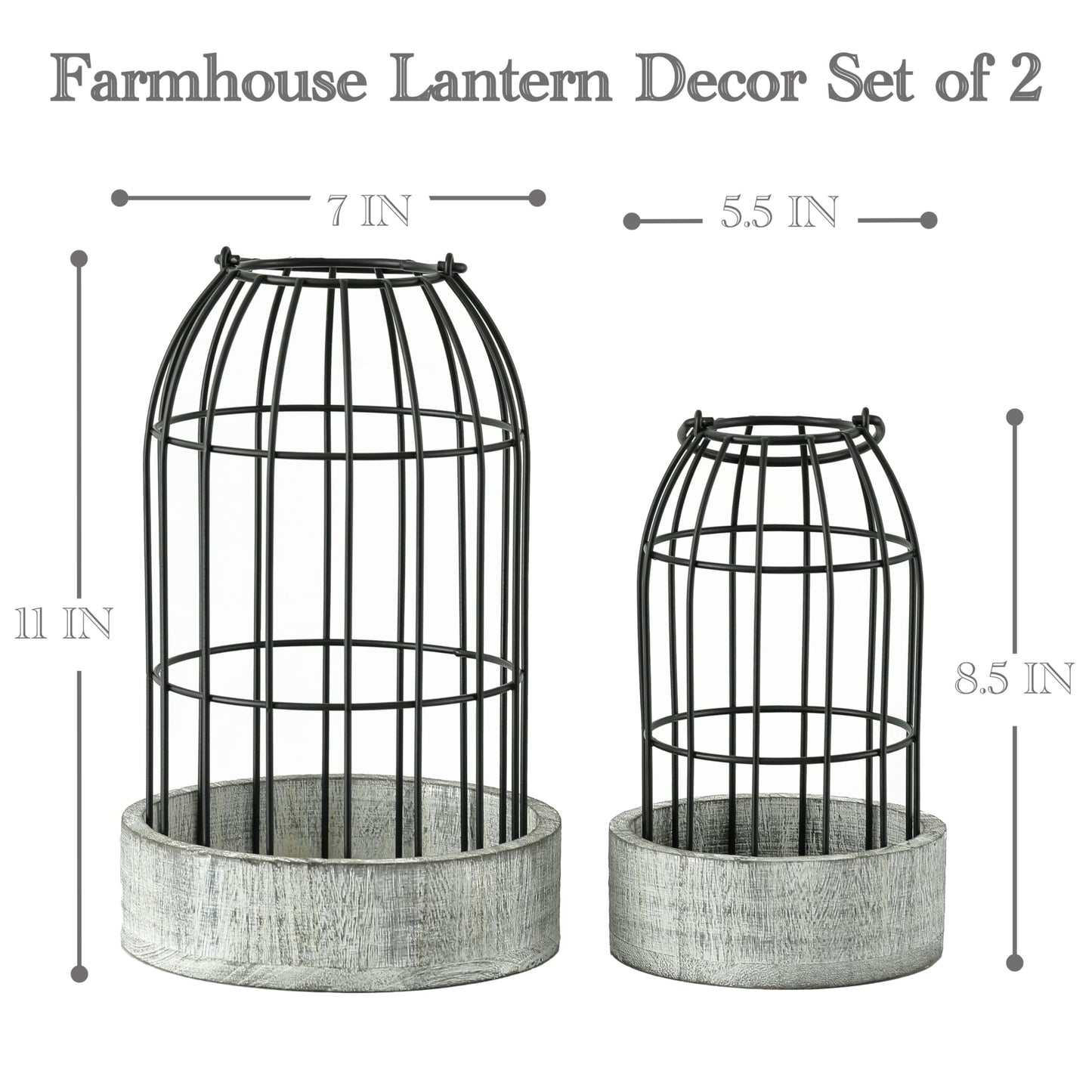 Perfnqiue Farmhouse Lantern Decor, Candle Lantern Decorative for Home Decor, Rustic Lantern Candle Holder Set of 2 for Living Room, Wooden Centerpieces for Kitchen Dining Table, Ideal Gift (White)