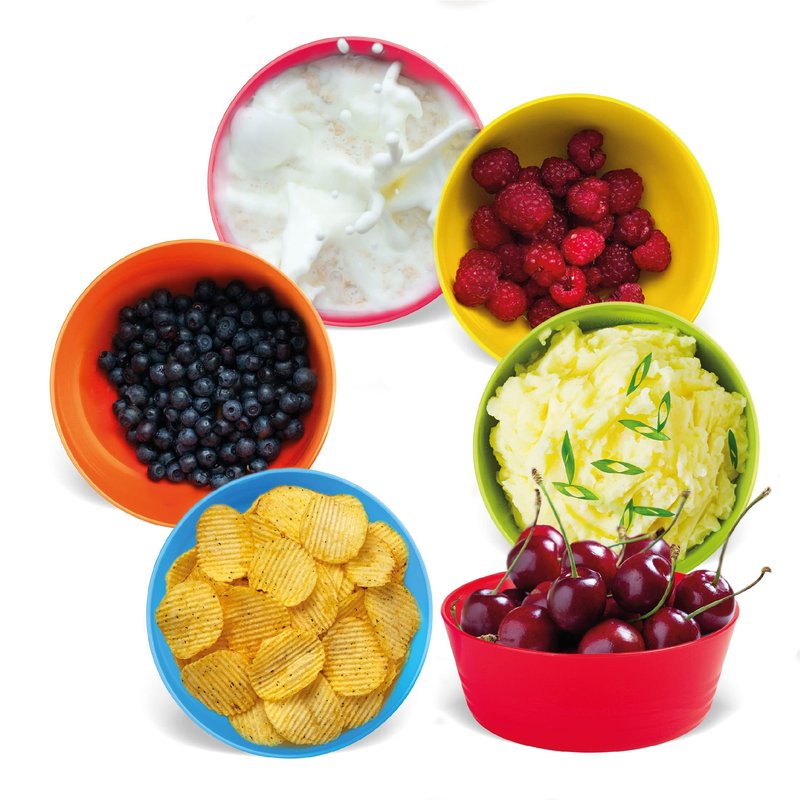 PLASKIDY Kids Plastic Bowls Set of 12, 10 Ounce Microwave Dishwasher Safe BPA Free Non Toxic Toddler Bowls 6 Bright Colors for Cereal, Soup, Snack, for Kids & Toddlers