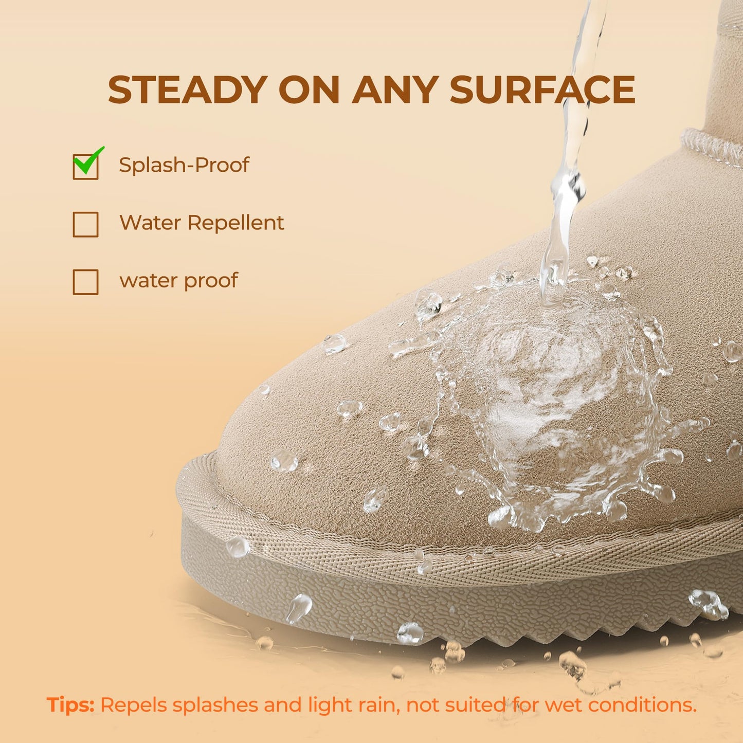 DREAM PAIRS Ankle Winter Mini Boots for Women Genuine Suede Faux Fur Lining Water Resistant Warm Snow Boots Slip On Memory Foam Comfort Booties FuzzyClassic,Size 6,Sand,SDSB2405W
