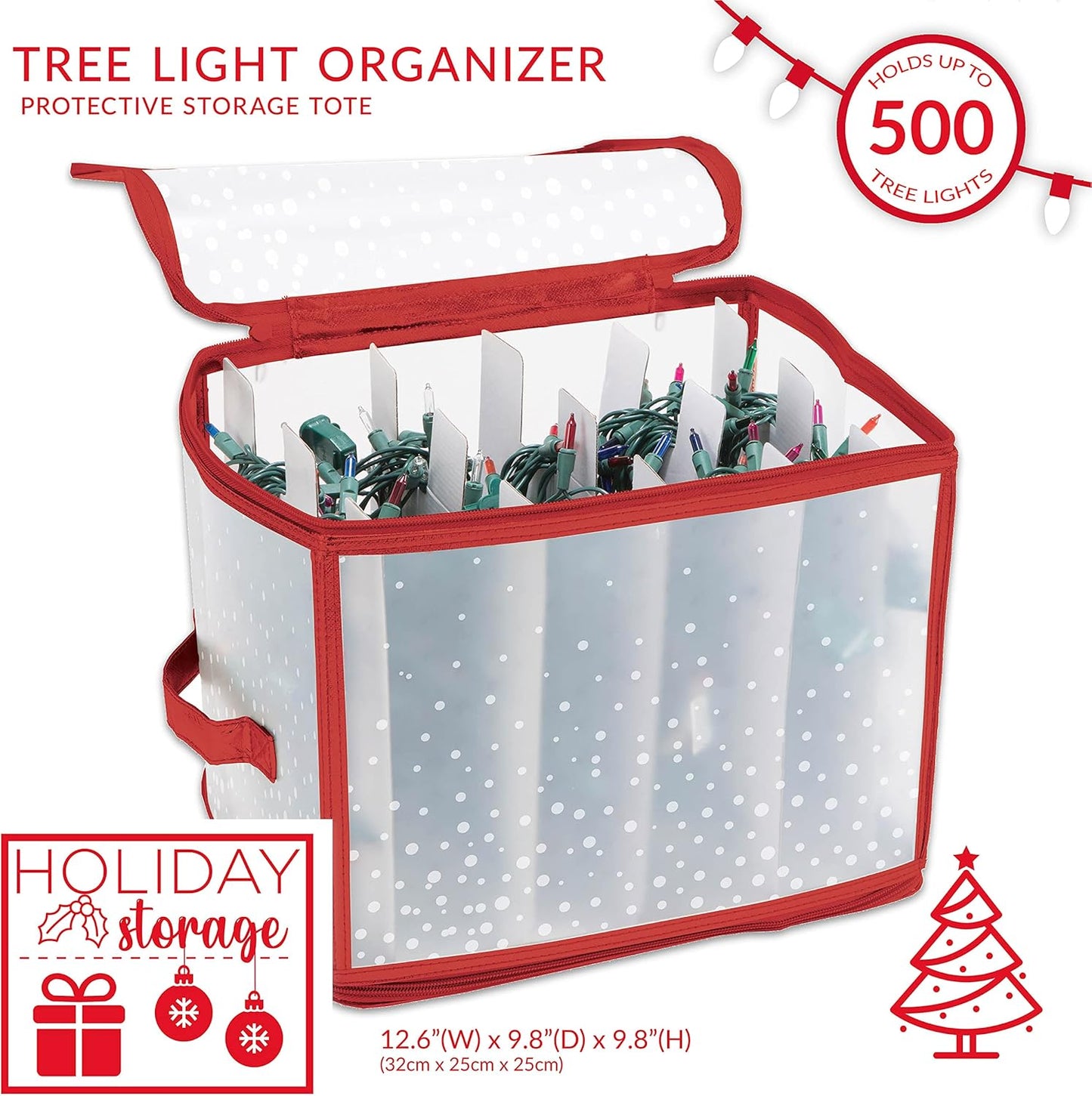 Ornament Storage Organizer for 112 Ornaments | Zipper Closure | Space-Saving Red Design