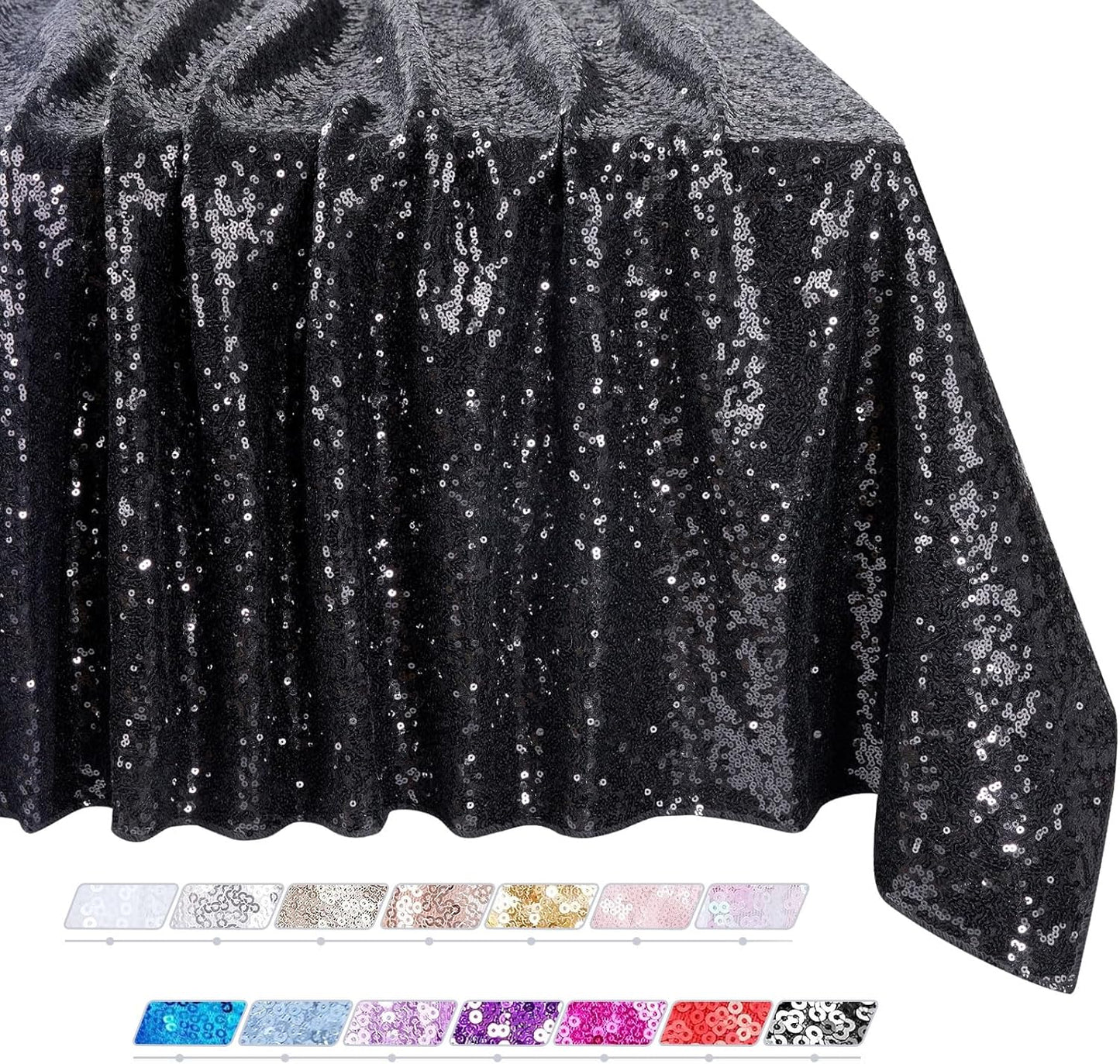 Black Sequin Tablecloth 60” x 102” - Elegant Rectangle Glitter Table Cover for Weddings & Parties