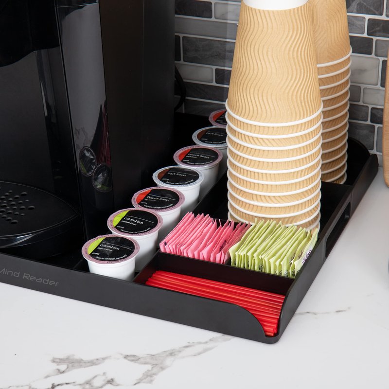 Mind Reader Coffee Station Serving Tray, 7 Pod Capacity Countertop Organizer, Storage, 17.5" L x 13.25" W x 1.25" H, Single, Black