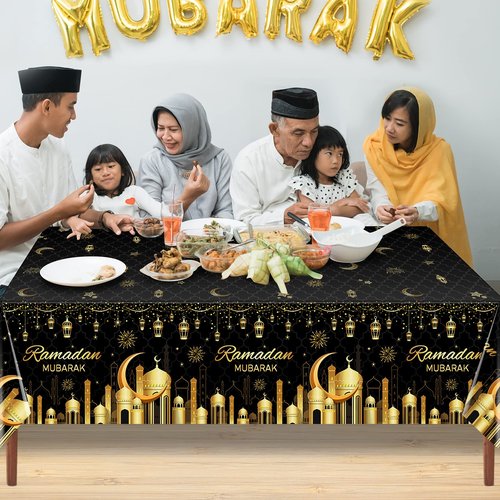 3 Pack Ramadan Plastic Tablecloth Decorations for Home, Eid Mubarak Ramadan Disposable Table Cover Decorations, Muslim Happiness Ramadan Eid Al-fitr Table Cloths for Ramadan Party Supplies, 54x108Inch