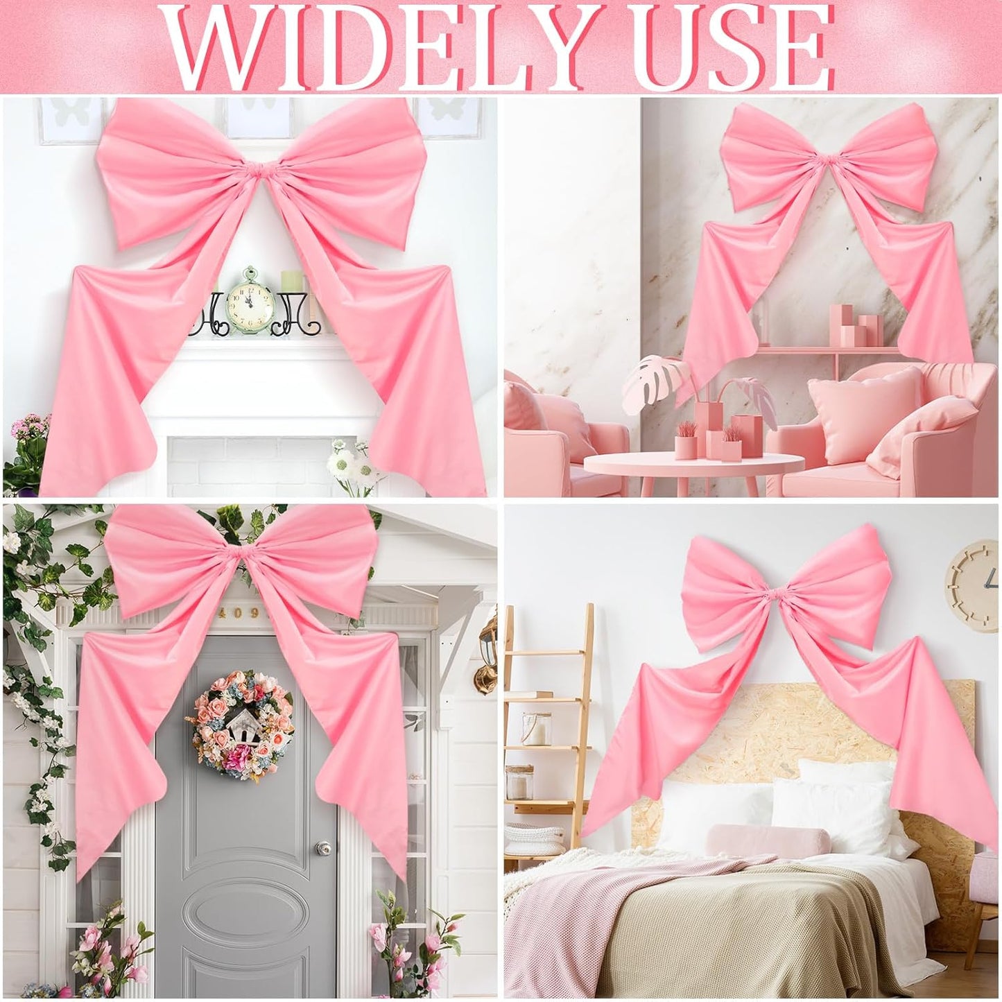 Wavwavw Giant Wall Bow Decorations - 39 x 72 Inch Pink Ribbon for Birthday, Baby Shower & Wedding Decor