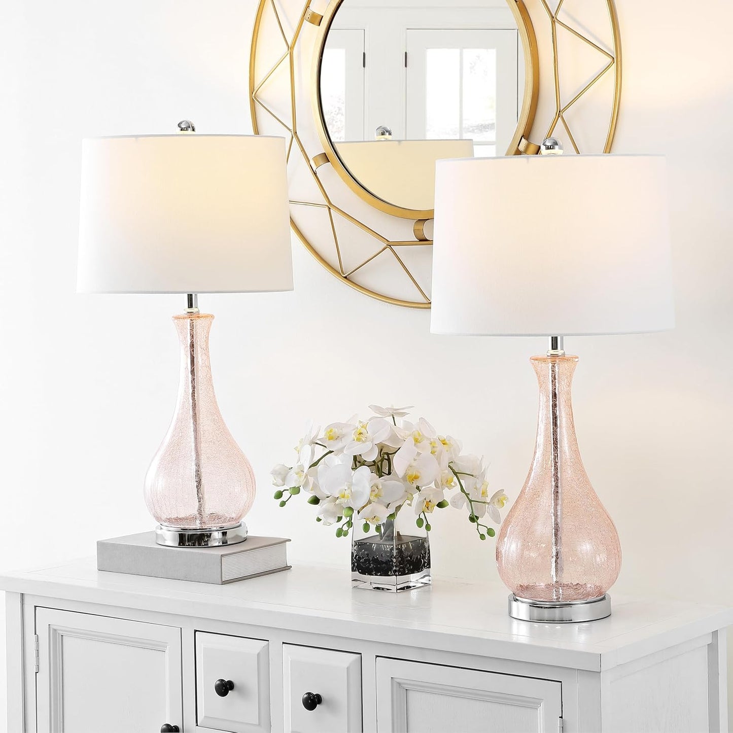 Safavieh Lighting Collection Finnley Light Blush Crackle 28-inch Bedroom Living Room Home Office Desk Nightstand Table Lamp (LED Bulb Included)