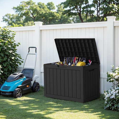 EasyUp Outdoor Storage Box - 45 Gallon Waterproof & UV Resistant | Lockable Resin Deck Box for Garden Tools & Cushions - Black