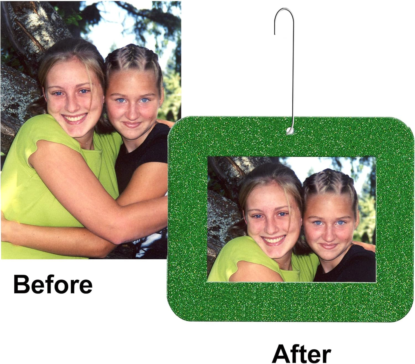 Mini Glitter Photo Christmas Ornaments - Magnetic Easy-Load Frames, Red 6-Pack