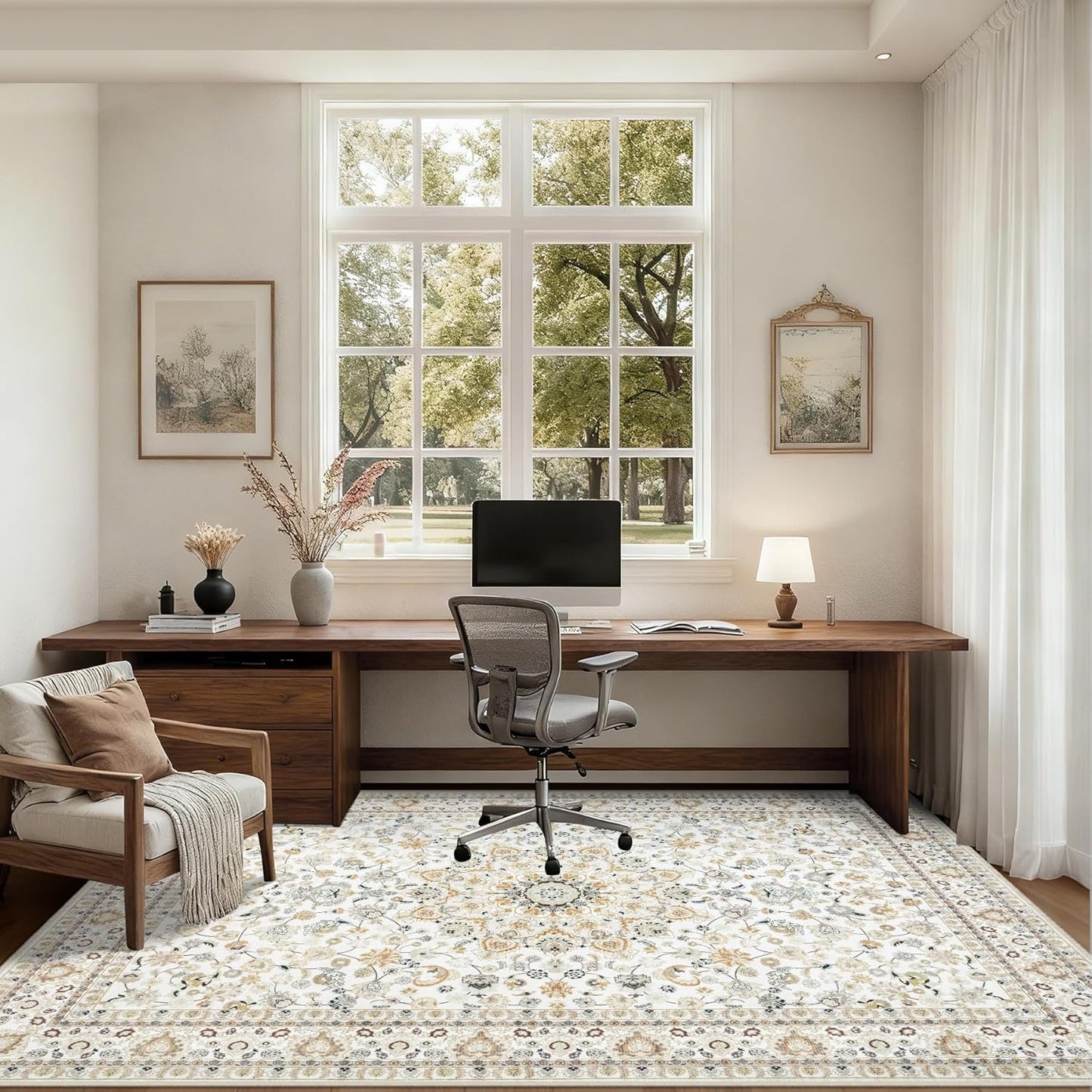 Skiennix 5x7 Area Rug - Washable Vintage Boho Design | Soft, Stain-Resistant Carpet for Living Room & Bedroom