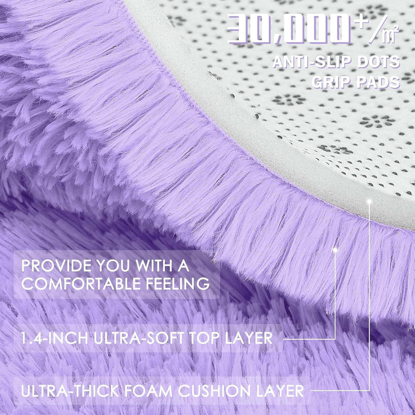 OLANLY Soft Fluffy 3x5 Machine Washable Bedside Rug - Light Purple Shaggy Carpet for Kids & Nursery