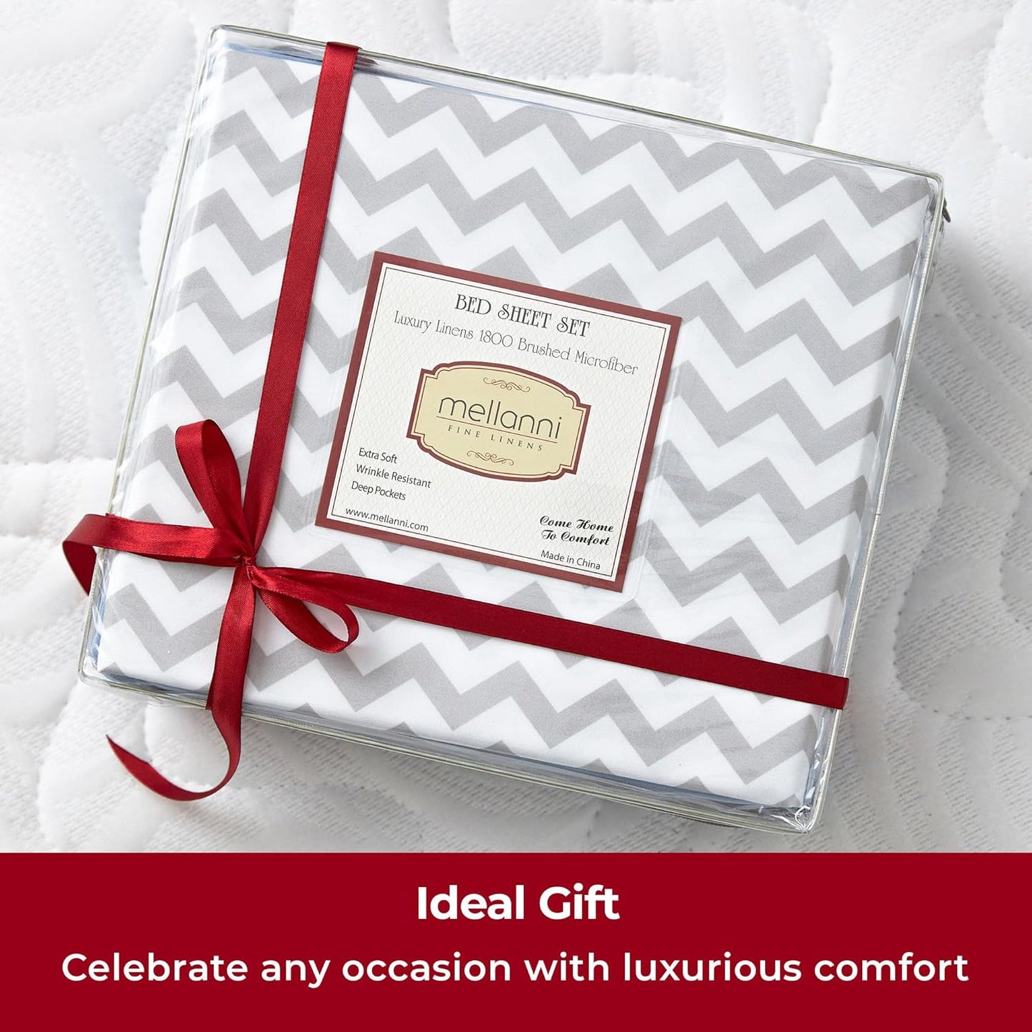 Mellanni Twin XL Sheets Set - 3 PC Hotel Luxury Bedding | Extra Soft, Cooling, Wrinkle-Resistant (Chevron Gray)