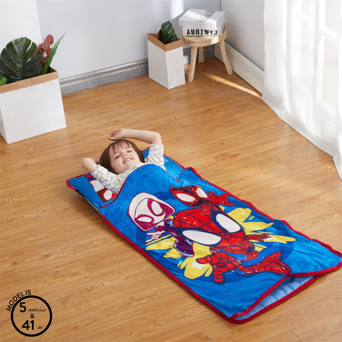 Idea Nuova Spidey and His Amazing Friends Toddler Quilted Nap Mat with Built in Blanket and Pillow, 20" Wx46 L, Spidey and Friends