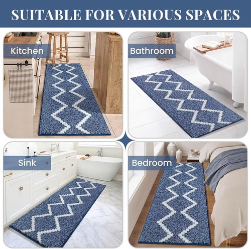 DEXDE Bathroom Rugs - Extra Soft Microfiber Runner | Non-Slip, Quick Dry, 60x24 Inches, Blue